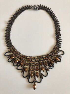 19" Iridescent Beads Necklace BRONZE